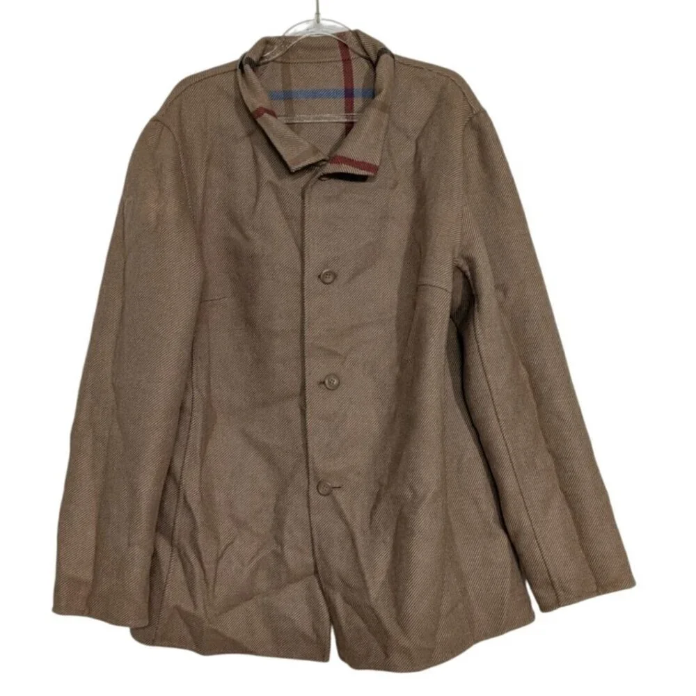 Pendleton Check Reversible Jacket Womens Size Large Beige Wool Blend Windowpane